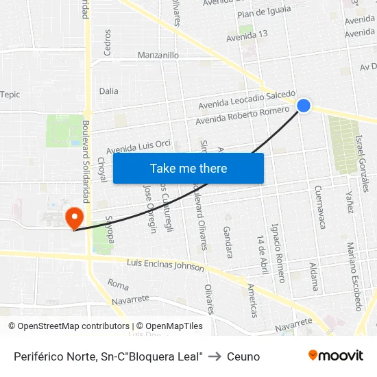 Periférico Norte, Sn-C"Bloquera Leal" to Ceuno map