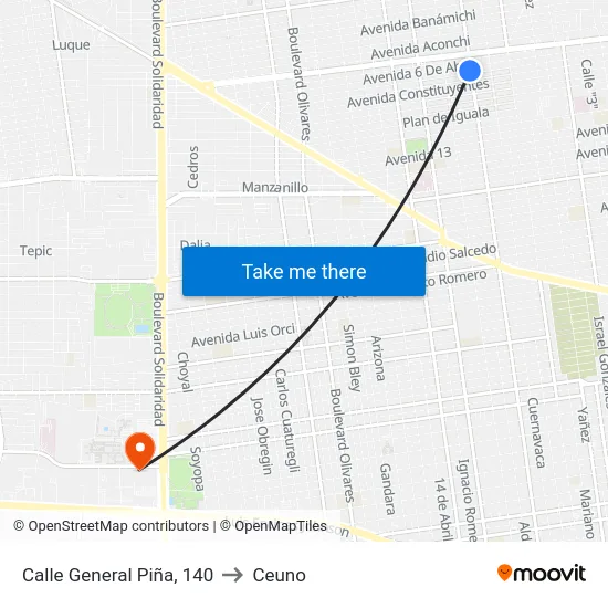 Calle General Piña, 140 to Ceuno map
