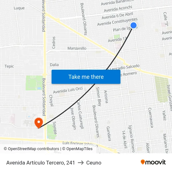 Avenida Artículo Tercero, 241 to Ceuno map