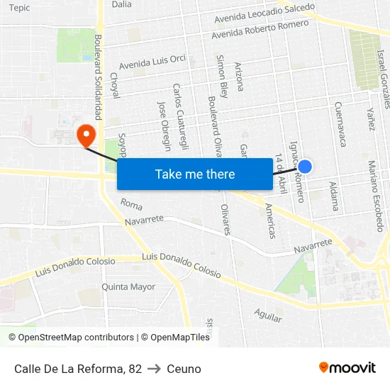 Calle De La Reforma, 82 to Ceuno map