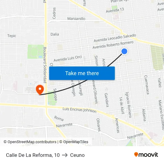 Calle De La Reforma, 10 to Ceuno map
