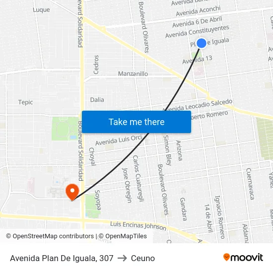 Avenida Plan De Iguala, 307 to Ceuno map