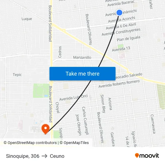 Sinoquipe, 306 to Ceuno map