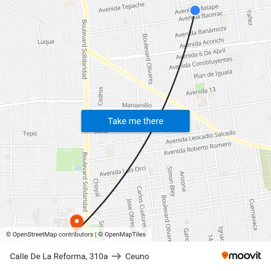 Calle De La Reforma, 310a to Ceuno map
