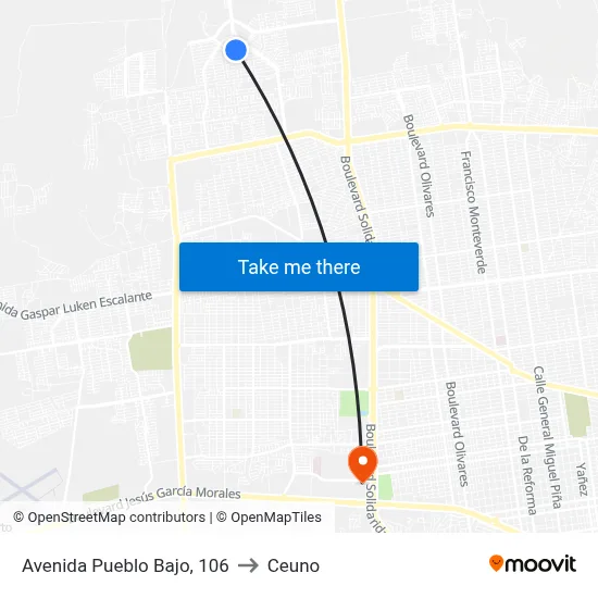 Avenida Pueblo Bajo, 106 to Ceuno map