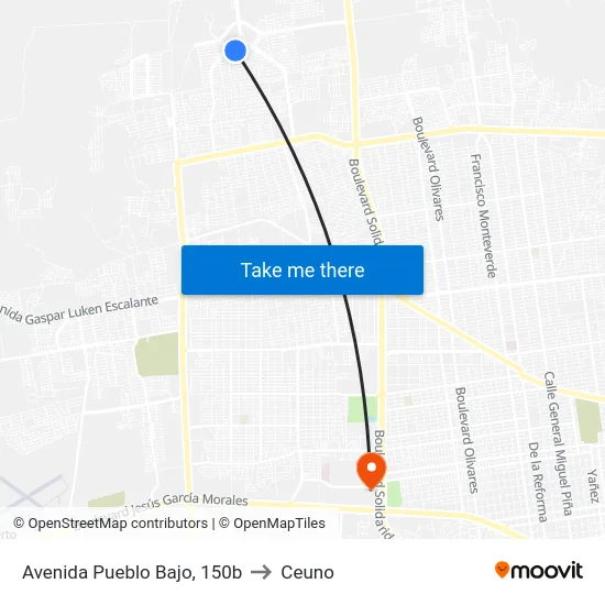 Avenida Pueblo Bajo, 150b to Ceuno map