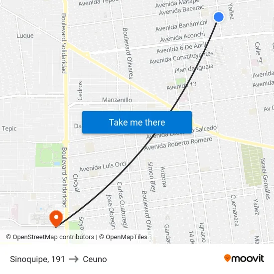 Sinoquipe, 191 to Ceuno map