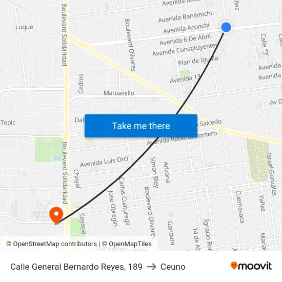 Calle General Bernardo Reyes, 189 to Ceuno map