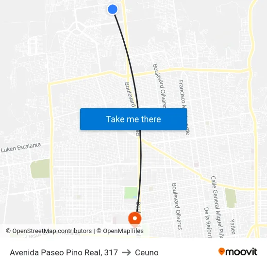 Avenida Paseo Pino Real, 317 to Ceuno map