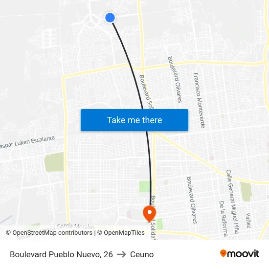 Boulevard Pueblo Nuevo, 26 to Ceuno map