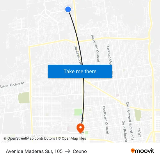 Avenida Maderas Sur, 105 to Ceuno map