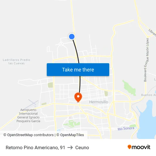 Retorno Pino Americano, 91 to Ceuno map