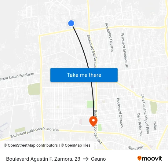 Boulevard Agustín F. Zamora, 23 to Ceuno map
