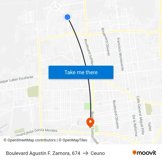 Boulevard Agustín F. Zamora, 674 to Ceuno map
