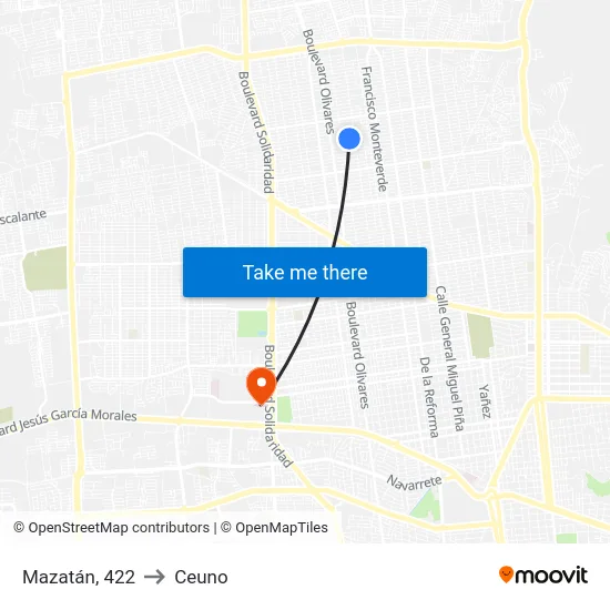 Mazatán, 422 to Ceuno map