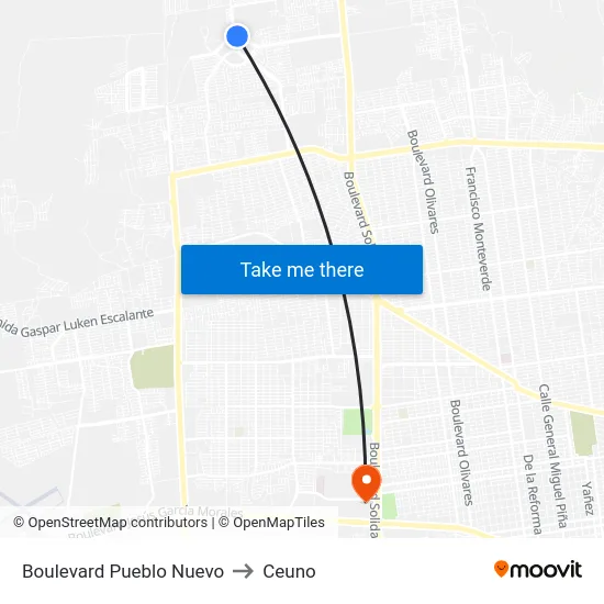 Boulevard Pueblo Nuevo to Ceuno map