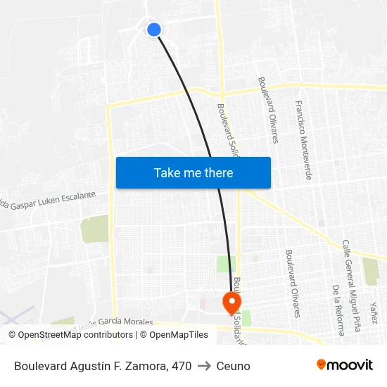 Boulevard Agustín F. Zamora, 470 to Ceuno map