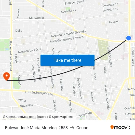 Bulevar José María Morelos, 2553 to Ceuno map