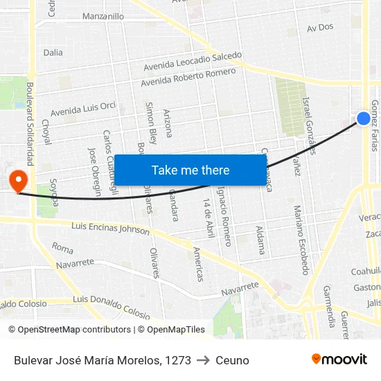 Bulevar José María Morelos, 1273 to Ceuno map