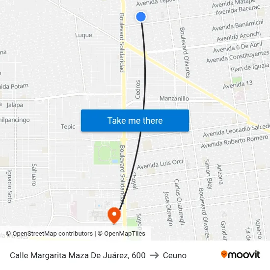 Calle Margarita Maza De Juárez, 600 to Ceuno map
