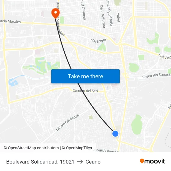 Boulevard Solidaridad, 19021 to Ceuno map