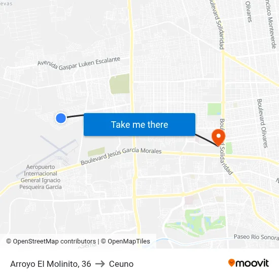 Arroyo El Molinito, 36 to Ceuno map