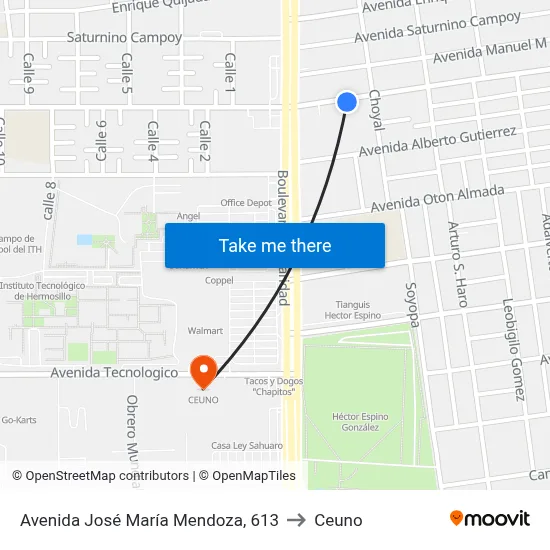 Avenida José María Mendoza, 613 to Ceuno map