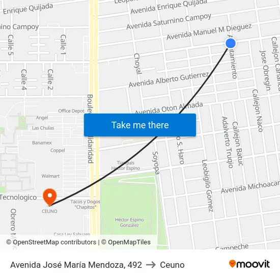 Avenida José María Mendoza, 492 to Ceuno map