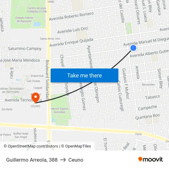 Guillermo Arreola, 388 to Ceuno map