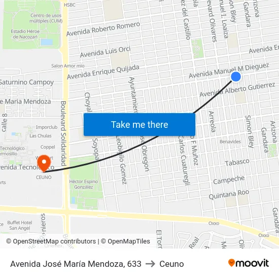 Avenida José María Mendoza, 633 to Ceuno map