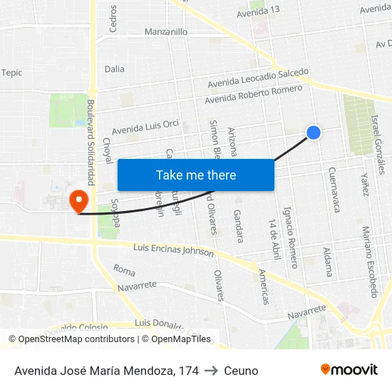 Avenida José María Mendoza, 174 to Ceuno map