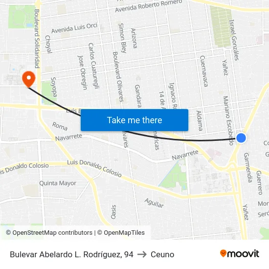 Bulevar Abelardo L. Rodríguez, 94 to Ceuno map