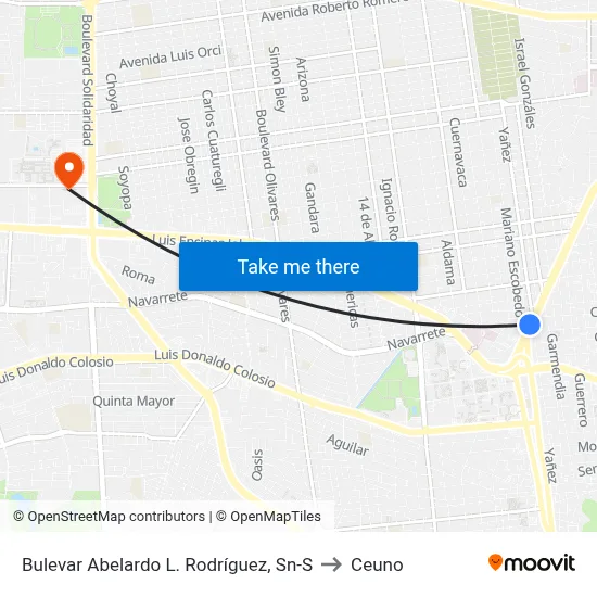 Bulevar Abelardo L. Rodríguez, Sn-S to Ceuno map
