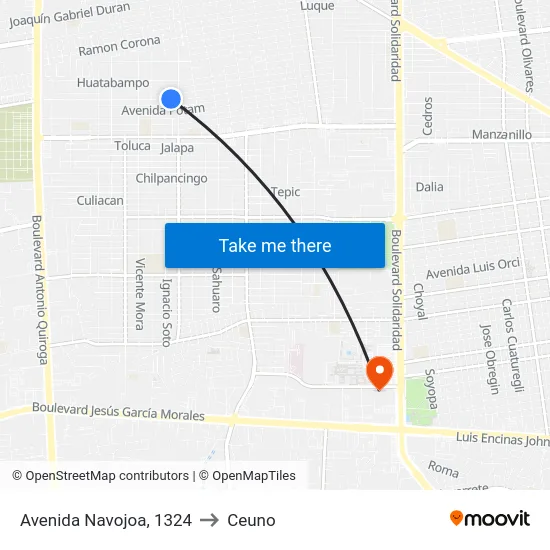 Avenida Navojoa, 1324 to Ceuno map