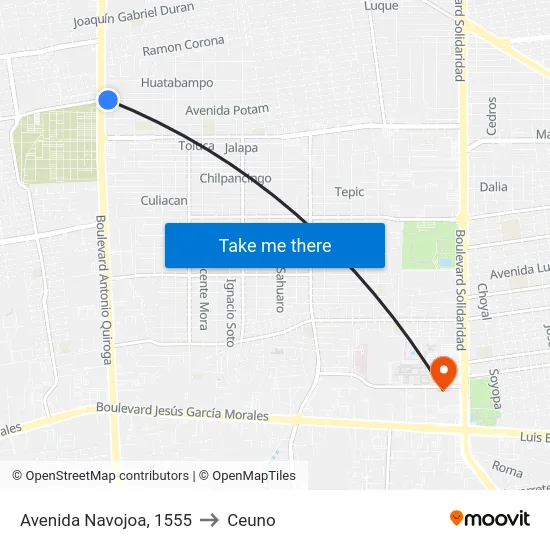 Avenida Navojoa, 1555 to Ceuno map