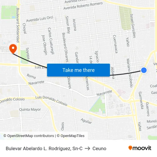 Bulevar Abelardo L. Rodríguez, Sn-C to Ceuno map