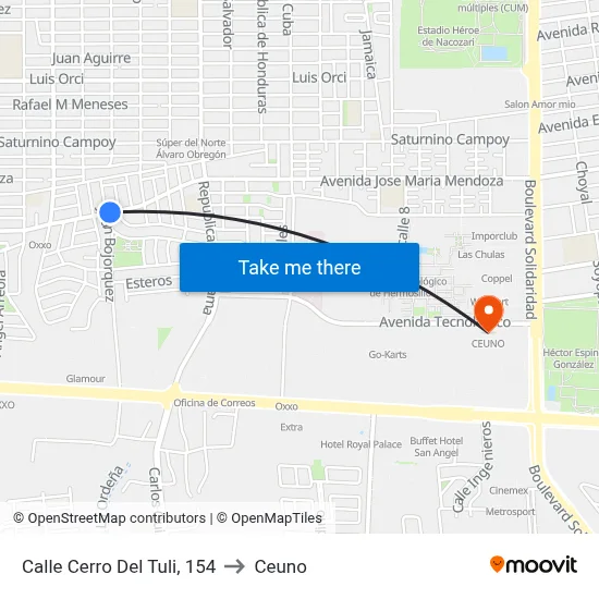 Calle Cerro Del Tuli, 154 to Ceuno map