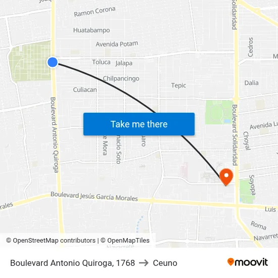 Boulevard Antonio Quiroga, 1768 to Ceuno map