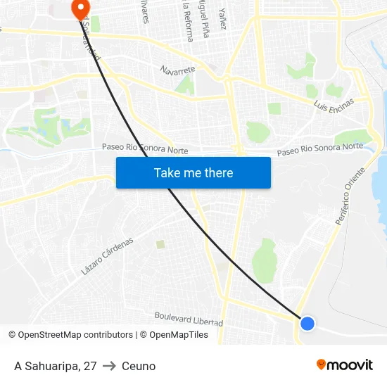 A Sahuaripa, 27 to Ceuno map