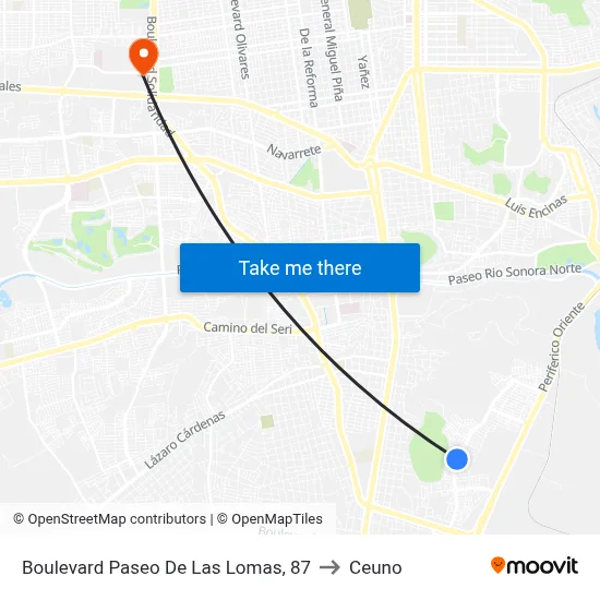 Boulevard Paseo De Las Lomas, 87 to Ceuno map