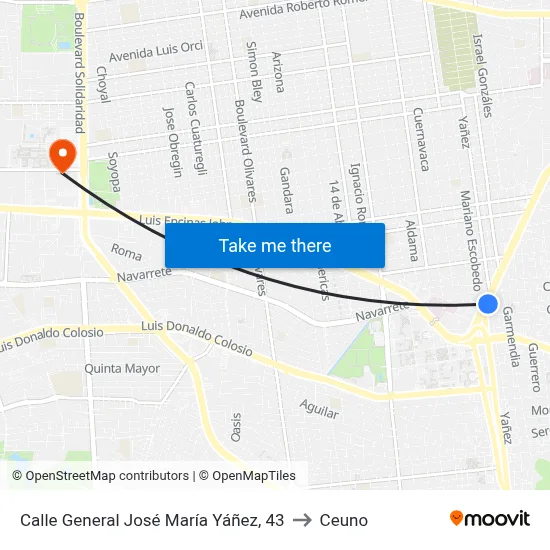 Calle General José María Yáñez, 43 to Ceuno map
