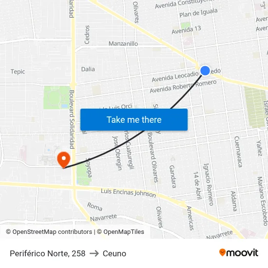 Periférico Norte, 258 to Ceuno map