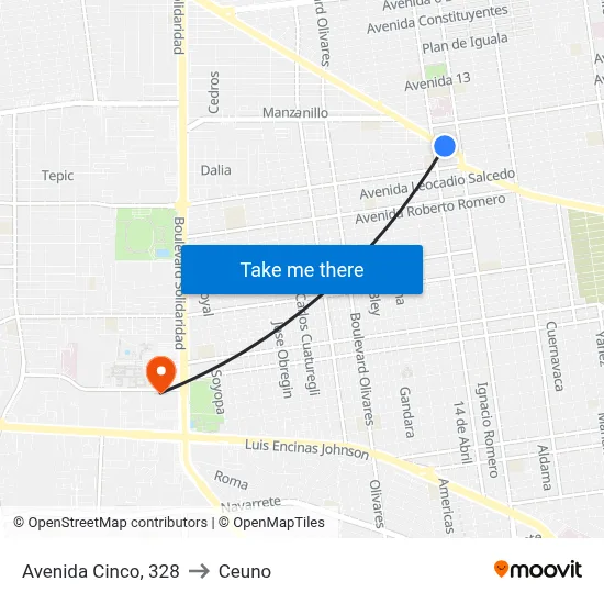 Avenida Cinco, 328 to Ceuno map