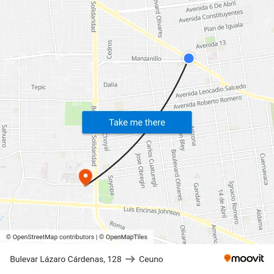 Bulevar Lázaro Cárdenas, 128 to Ceuno map