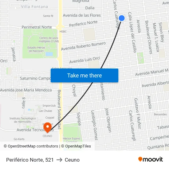 Periférico Norte, 521 to Ceuno map