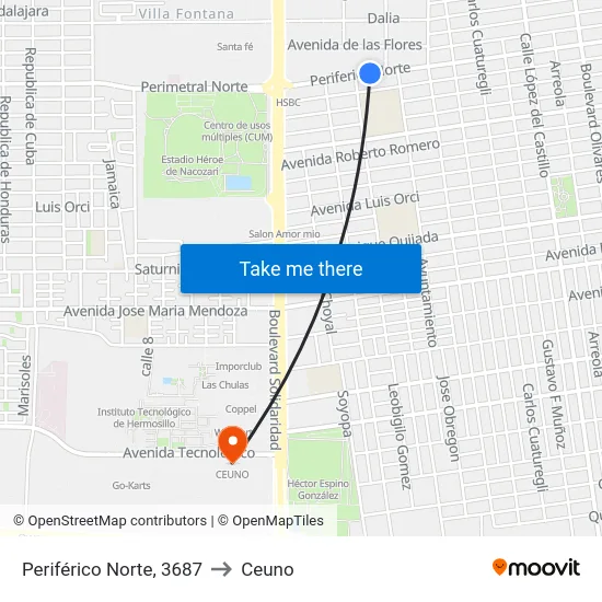 Periférico Norte, 3687 to Ceuno map