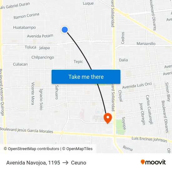Avenida Navojoa, 1195 to Ceuno map