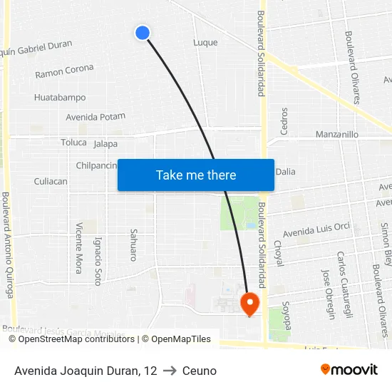 Avenida Joaquin Duran, 12 to Ceuno map