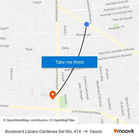 Boulevard Lázaro Cárdenas Del Río, 474 to Ceuno map