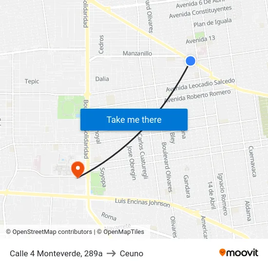 Calle 4 Monteverde, 289a to Ceuno map